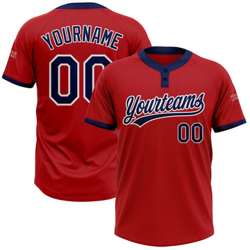 Maxcorners Custom Red Navy-White Two-Button Unisex Softball Jersey LM0609