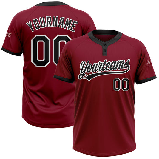 Maxcorners Custom Crimson Black-White Two-Button Unisex Softball Jersey LM0609