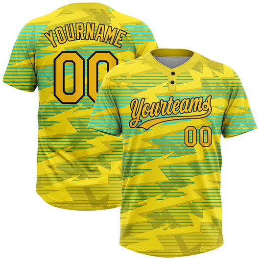 Maxcorners Custom Gold Gold Black-Light Blue 3D Pattern Two-Button Unisex Softball Jersey
 LM0609