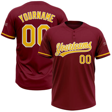 Maxcorners Custom Crimson Yellow-White Two-Button Unisex Softball Jersey LM0609