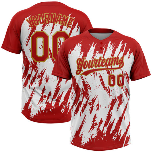 Maxcorners Custom Black Old Gold-White 3D Pattern Abstract Sharp Shape Two-Button Unisex Softball Jersey LM0609
