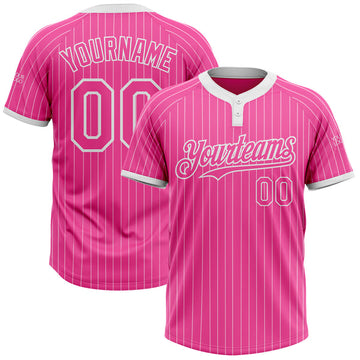 Maxcorners Custom Pink White Pinstripe White Two-Button Unisex Softball Jersey LM0609