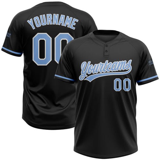 Maxcorners Custom Black Light Blue-White Two-Button Unisex Softball Jersey LM0609