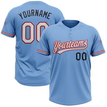 Maxcorners Custom Light Blue Red-Black Two-Button Unisex Softball Jersey LM0609