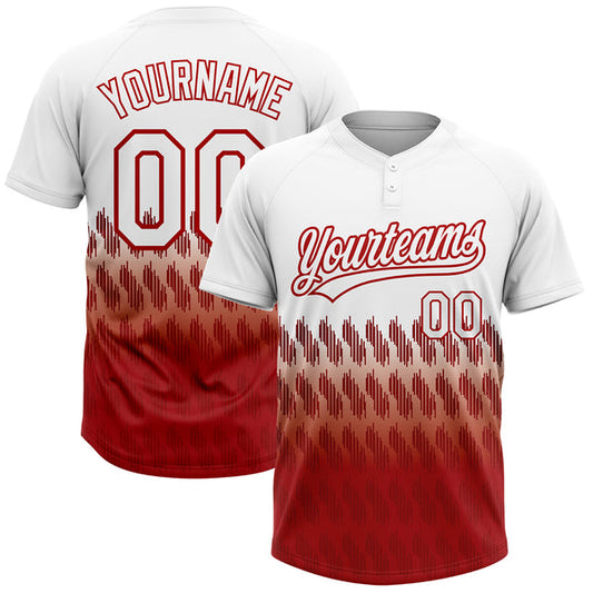 Maxcorners Custom White Red 3D Pattern Lines Two-Button Unisex Softball Jersey LM0609