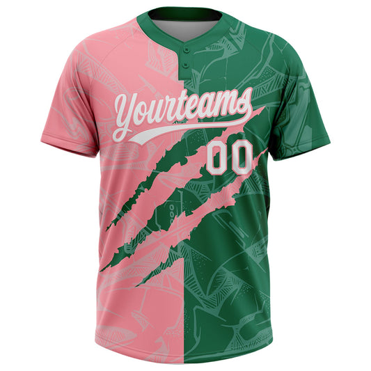 Maxcorners Custom Graffiti Pattern White Kelly Green-Medium Pink 3D Scratch Two-Button Unisex Softball Jersey LM2605