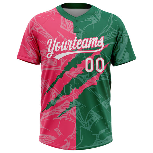 Maxcorners Custom Graffiti Pattern White Kelly Green-Neon Pink 3D Scratch Two-Button Unisex Softball Jersey LM2605