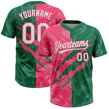 Maxcorners Custom Graffiti Pattern White Kelly Green-Neon Pink 3D Scratch Two-Button Unisex Softball Jersey LM2605