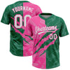 Maxcorners Custom Graffiti Pattern White Kelly Green-Pink 3D Scratch Two-Button Unisex Softball Jersey LM2605