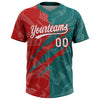 Maxcorners Custom Graffiti Pattern White Teal-Red 3D Scratch Two-Button Unisex Softball Jersey LM2605
