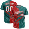 Maxcorners Custom Graffiti Pattern White Teal-Red 3D Scratch Two-Button Unisex Softball Jersey LM2605