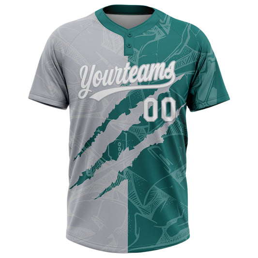 Maxcorners Custom Graffiti Pattern White Teal-Gray 3D Scratch Two-Button Unisex Softball Jersey LM2605