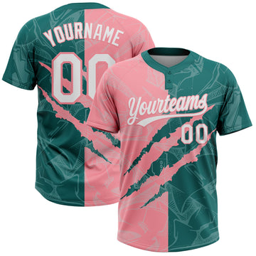 Maxcorners Custom Graffiti Pattern White Teal-Medium Pink 3D Scratch Two-Button Unisex Softball Jersey LM2605