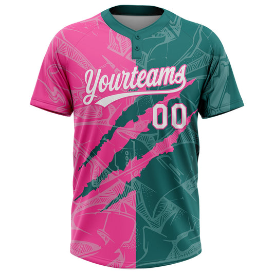 Maxcorners Custom Graffiti Pattern White Teal-Pink 3D Scratch Two-Button Unisex Softball Jersey LM2605