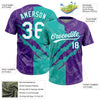 Maxcorners Custom Graffiti Pattern White Purple-Aqua 3D Scratch Two-Button Unisex Softball Jersey LM2605