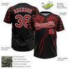 Maxcorners Custom Black Red-White Distressed Scratch Brush Stroke Star Raglan Sleeves Two-Button Unisex Softball Jersey LM2605