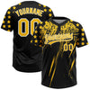 Maxcorners Custom Black Yellow-White Distressed Scratch Brush Stroke Star Raglan Sleeves Two-Button Unisex Softball Jersey LM2605