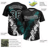 Maxcorners Custom Black Teal-White Dripping Splatter Cracked Texture Two-Button Unisex Softball Jersey LM2605