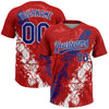 Maxcorners Custom Red Royal-White Dripping Splatter Cracked Texture Two-Button Unisex Softball Jersey LM2605