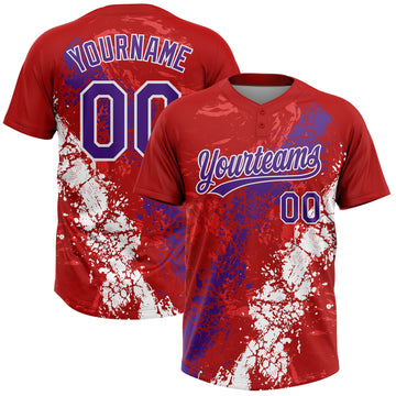 Maxcorners Custom Red Purple-White Dripping Splatter Cracked Texture Two-Button Unisex Softball Jersey LM2605