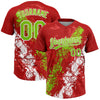 Maxcorners Custom Red Neon Green-White Dripping Splatter Cracked Texture Two-Button Unisex Softball Jersey LM2605