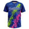 Maxcorners Custom Royal Neon Green Pink-White Dripping Splatter Cracked Texture Two-Button Unisex Softball Jersey LM2605