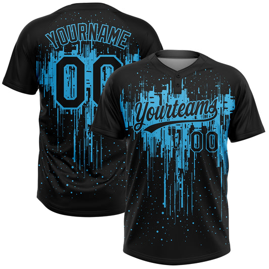 Maxcorners Custom Black Sky Blue Dripping Splatter Paint Two-Button Unisex Softball Jersey LM2605