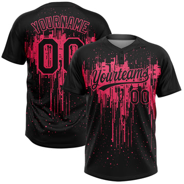 Maxcorners Custom Black Neon Pink Dripping Splatter Paint Two-Button Unisex Softball Jersey LM2605