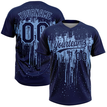 Maxcorners Custom Navy Light Blue Dripping Splatter Paint Two-Button Unisex Softball Jersey LM2605