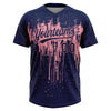 Maxcorners Custom Navy Medium Pink Dripping Splatter Paint Two-Button Unisex Softball Jersey LM2605
