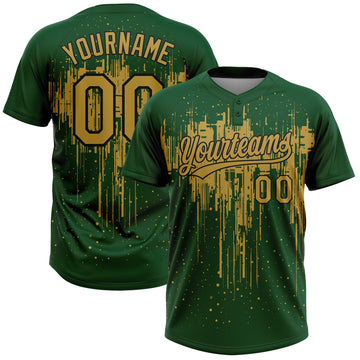 Maxcorners Custom Green Old Gold-Black Dripping Splatter Paint Two-Button Unisex Softball Jersey LM2605