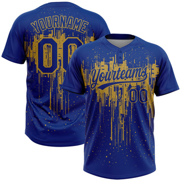 Maxcorners Custom Royal Old Gold Dripping Splatter Paint Two-Button Unisex Softball Jersey LM2605