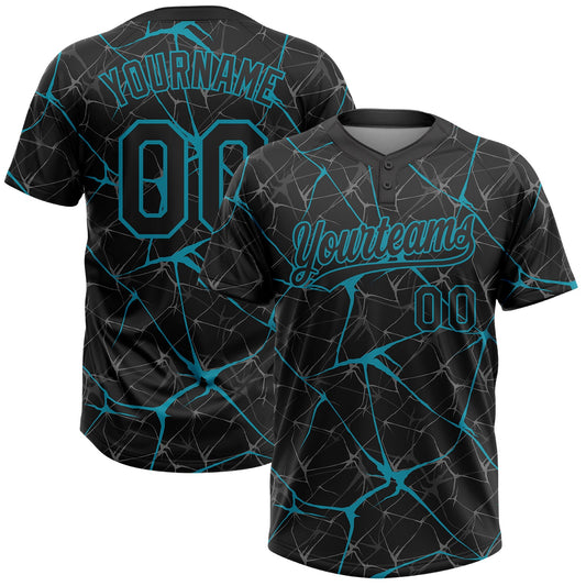 Maxcorners Custom Black Teal Abstract Network Two-Button Unisex Softball Jersey LM2605