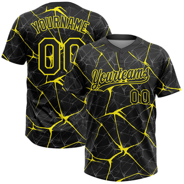 Maxcorners Custom Black Light Yellow Abstract Network Two-Button Unisex Softball Jersey LM2605