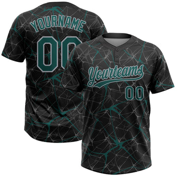 Maxcorners Custom Black Midnight Green-Gray Abstract Network Two-Button Unisex Softball Jersey LM2605