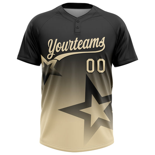 Maxcorners Custom Black Cream Gradient Style Twinkle Star Two-Button Unisex Softball Jersey LM2605