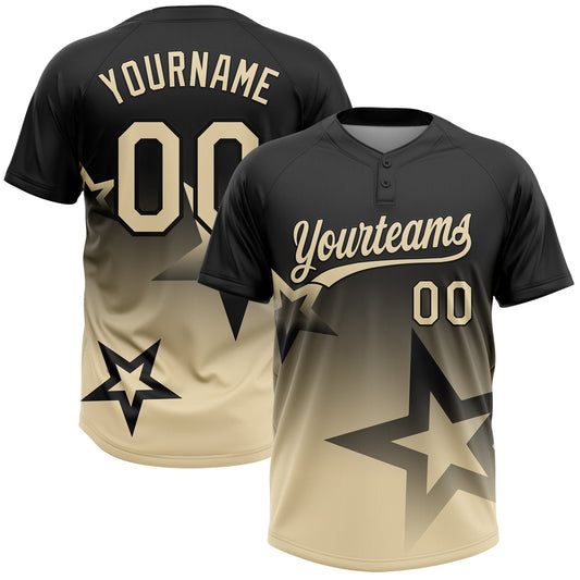 Maxcorners Custom Black Cream Gradient Style Twinkle Star Two-Button Unisex Softball Jersey LM2605