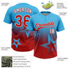 Maxcorners Custom Sky Blue Red-White Gradient Style Twinkle Star Two-Button Unisex Softball Jersey LM2605