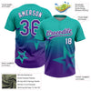 Maxcorners Custom Aqua Purple-White Gradient Style Twinkle Star Two-Button Unisex Softball Jersey LM2605