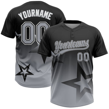Maxcorners Custom Black Gray-White Gradient Style Twinkle Star Two-Button Unisex Softball Jersey LM2605