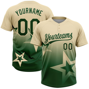 Maxcorners Custom Cream Green Gradient Style Twinkle Star Two-Button Unisex Softball Jersey LM2605