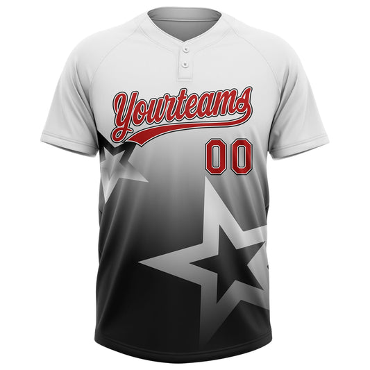 Maxcorners Custom White Red-Black Gradient Style Twinkle Star Two-Button Unisex Softball Jersey LM2605
