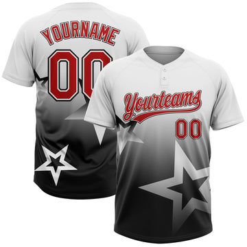 Maxcorners Custom White Red-Black Gradient Style Twinkle Star Two-Button Unisex Softball Jersey LM2605
