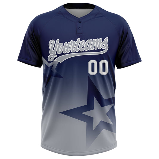 Maxcorners Custom Navy Gray-White Gradient Style Twinkle Star Two-Button Unisex Softball Jersey LM2605