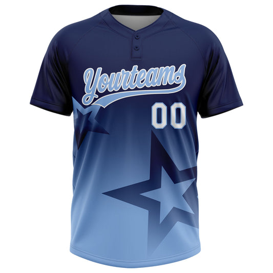 Maxcorners Custom Navy Light Blue-White Gradient Style Twinkle Star Two-Button Unisex Softball Jersey LM2605