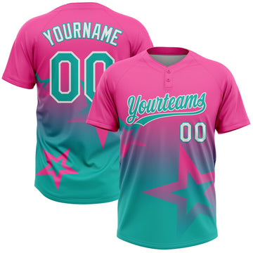 Maxcorners Custom Pink Aqua-White Gradient Style Twinkle Star Two-Button Unisex Softball Jersey LM2605