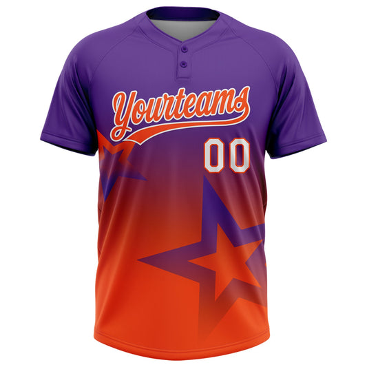 Maxcorners Custom Purple Orange-White Gradient Style Twinkle Star Two-Button Unisex Softball Jersey LM2605