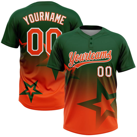 Maxcorners Custom Green Orange-White Gradient Style Twinkle Star Two-Button Unisex Softball Jersey LM2605