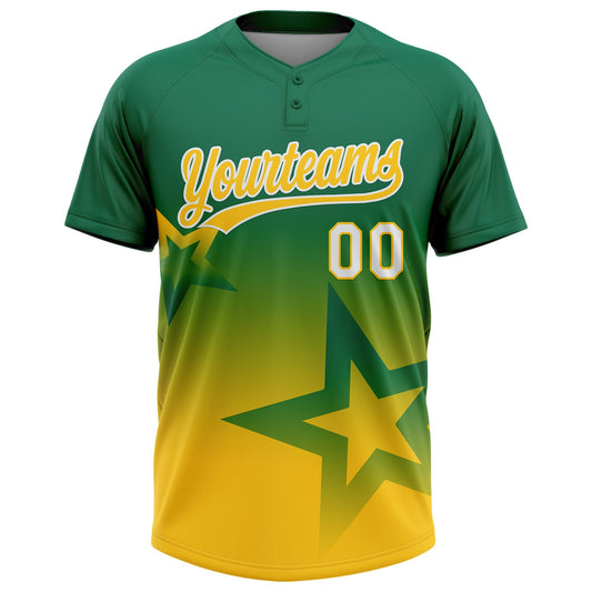 Maxcorners Custom Kelly Green Yellow-White Gradient Style Twinkle Star Two-Button Unisex Softball Jersey LM2605
