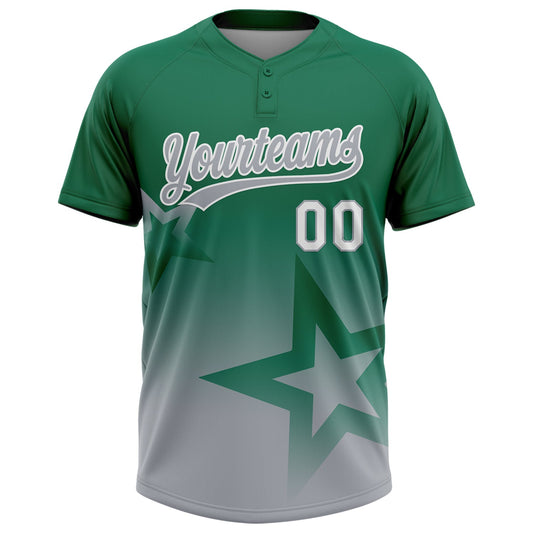 Maxcorners Custom Kelly Green Gray-White Gradient Style Twinkle Star Two-Button Unisex Softball Jersey LM2605